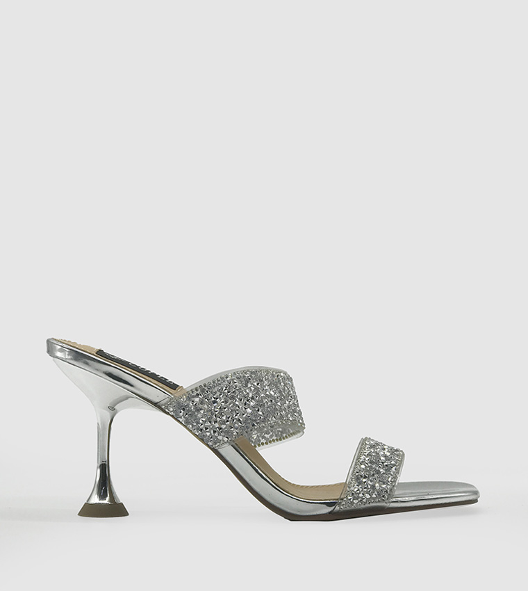 Embellished Double Strap Heeled Sandals 