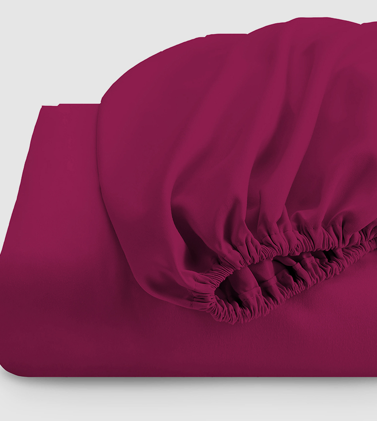 شرشف سرير مزدوج فائق النعومة من 3 قطع مع 2 غطاء وسادة ، عنابي ، 120X200 + 25 سم