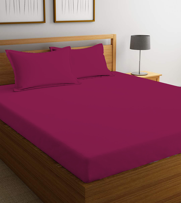 شرشف سرير مزدوج فائق النعومة من 3 قطع مع 2 غطاء وسادة ، عنابي ، 120X200 + 25 سم