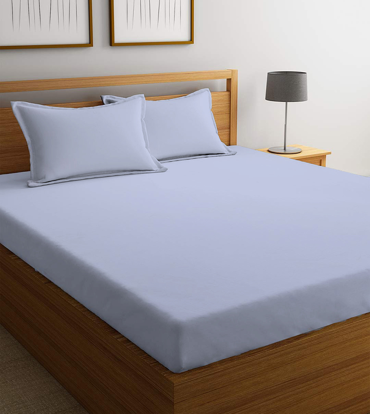 شرشف سرير مزدوج ناعم للغاية من 3 قطع مع 2 غطاء وسادة ، أزرق سماوي ، 120X200 + 25 سم