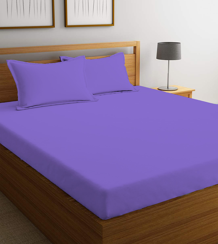 3 قطع ملاءة ناعمة للغاية مزودة بغطاء مزدوج مع 2 غطاء وسادة ، بنفسجي ، 120X200 + 25 سم