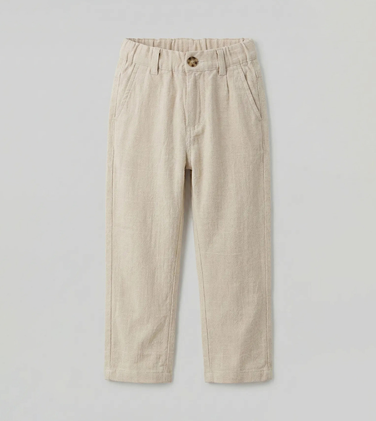 Solid Elastic Waist Trousers