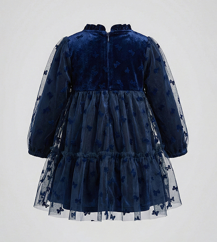 Appliqued Mock Neck Long Sleeves Dress