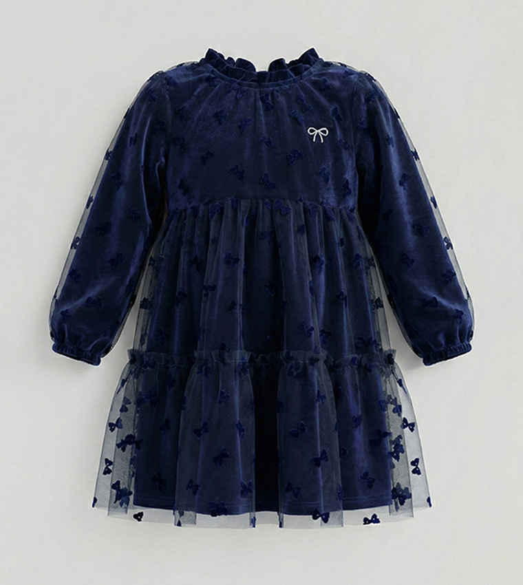 Appliqued Mock Neck Long Sleeves Dress