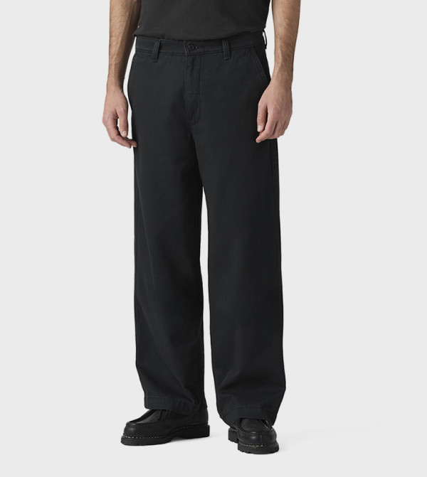 Solid Mid Rise Baggy Fit Pants