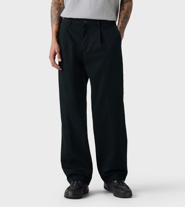 Solid Loose Fit Pleated Chinos