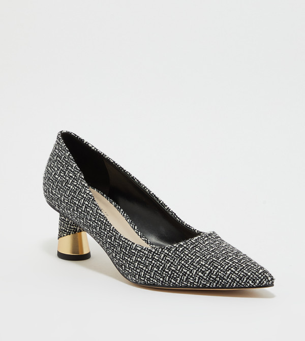 Metallic Sculptural Heel Tweed Pumps 