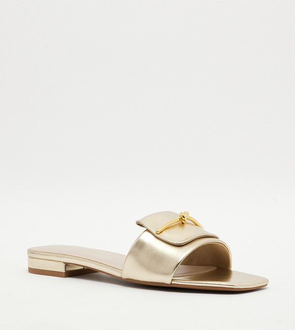 Metallic Knotted Accent Slide Sandals