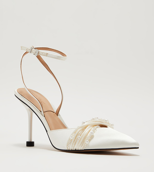 Beaded Ankle Strap Mule Pumps