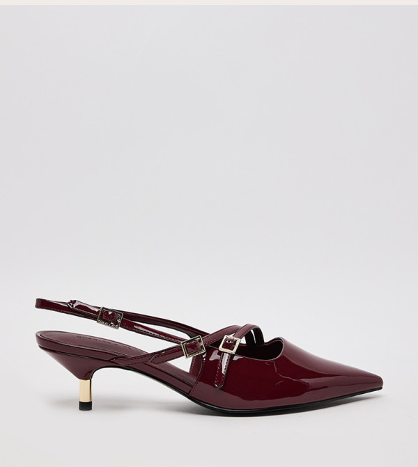 Patent Buckle Strap Kitten Heel Slingback Pumps
