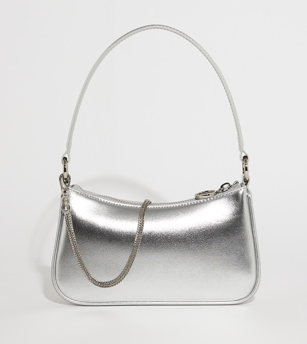 Metallic Curved Zippered Shoulder Bag