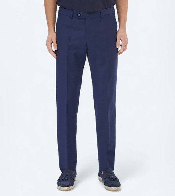 Solid Slim Fit Wool Blended Formal Trousers