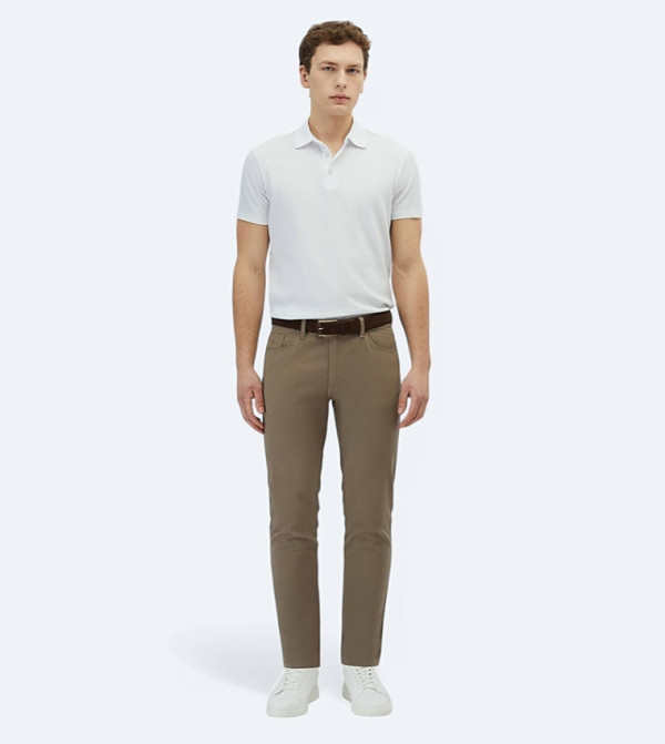 Solid Slim Fit Cotton Blended Trousers