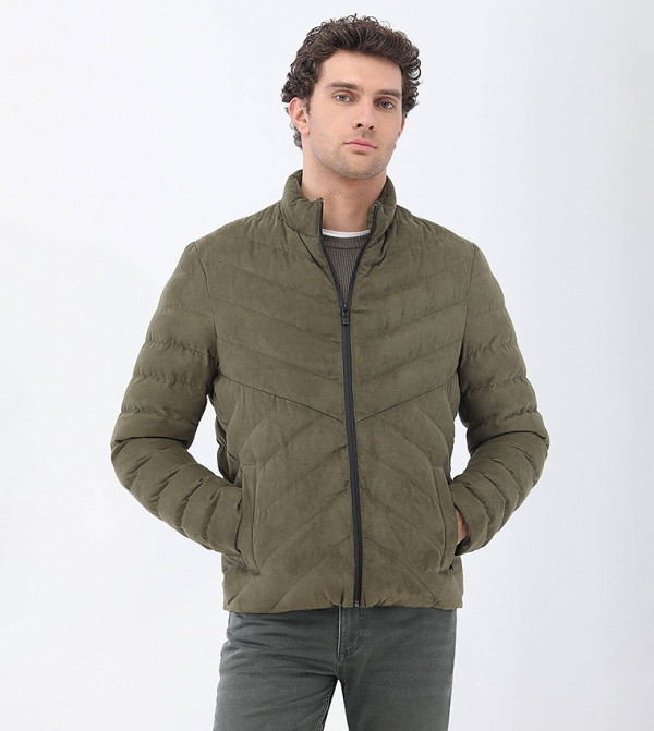 Solid Regular Fit High Neck Puffer Jacket