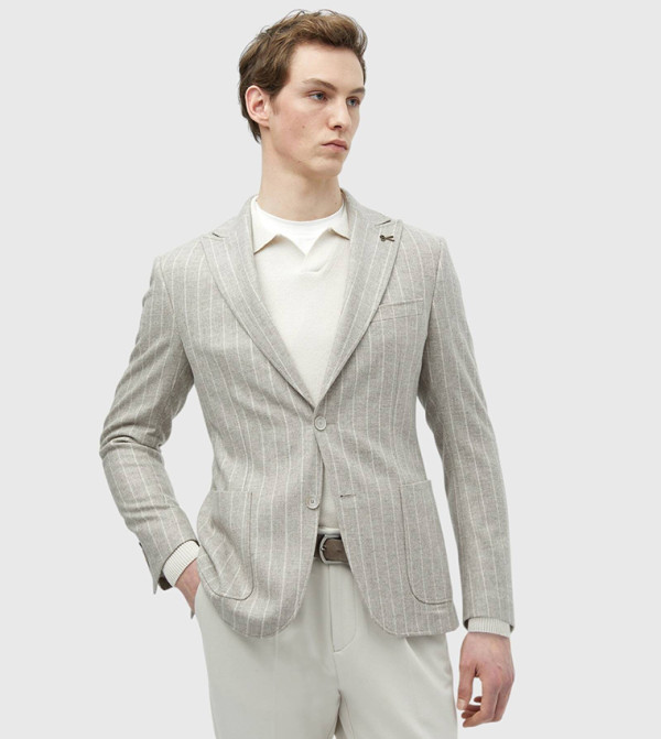 Striped Zeroweight Slim Fit Wool Blended Blazer