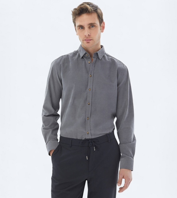Solid Long Sleeves Regular Fit Cotton Shirt