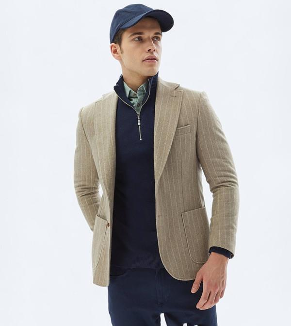 Striped Comfort Fit Wool Blend Blazer