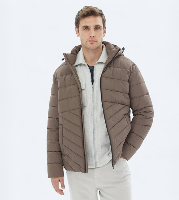 Solid Regular Fit Hooded Puffer Jacket