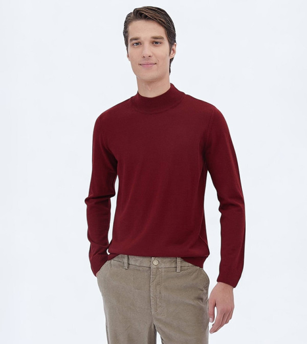 Solid High Neck Knit Sweater