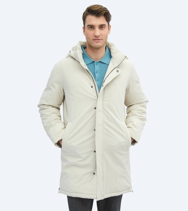 Solid Comfort Fit Hooded Woven Coat
