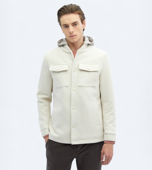 Solid Regular Fit Hooded Woven Jacket