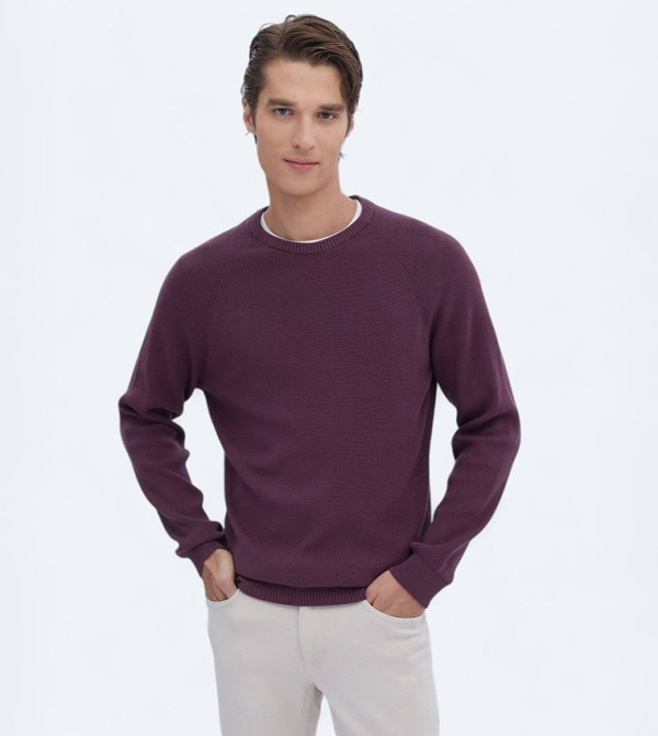 Ribbed Crew Neck Knit Sweater