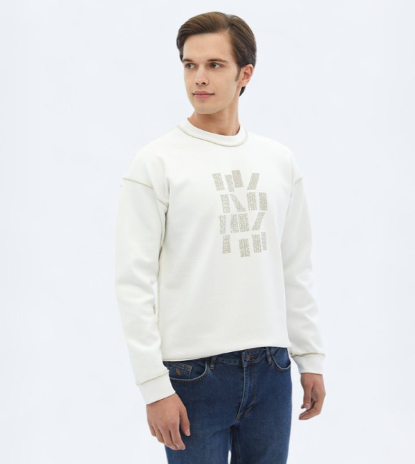 Printed Crew Neck Reversible Sweatshirt