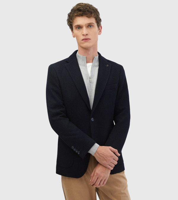 Ribbed Slim Fit Wool Blended Blazer