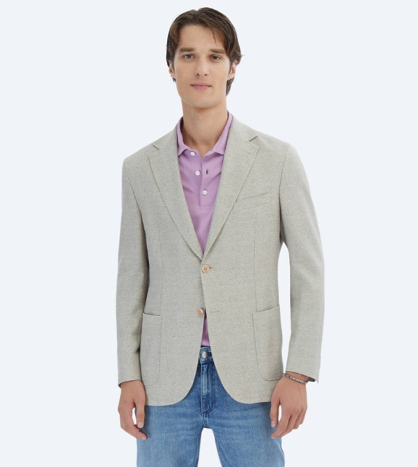 Patterned Modern Fit Linen Blend Blazer