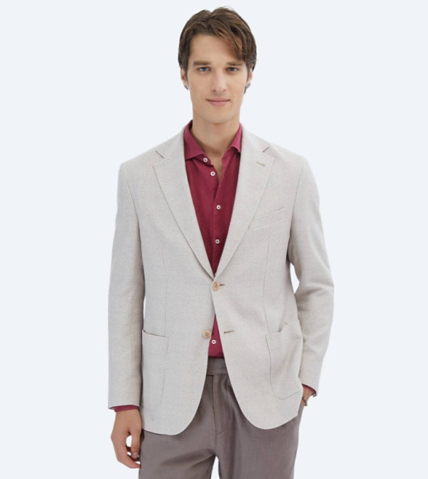 Patterned Modern Fit Linen Blend Blazer
