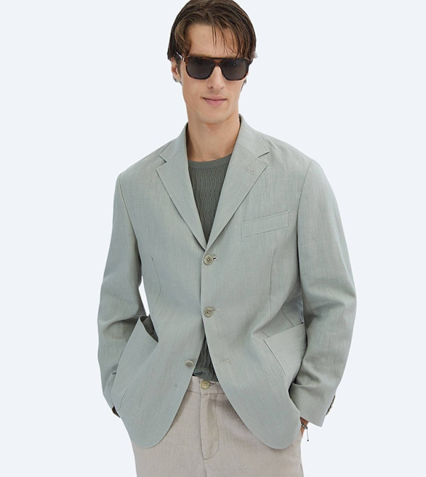 Solid Comfort Fit Cotton Blend Blazer