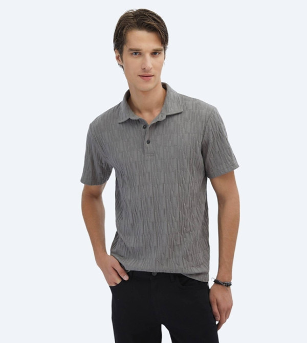 Patterned Short Sleeves 100% Cotton Polo T-Shirt