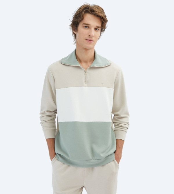 Colorblock High Neck Half Zipper Sweatshirt