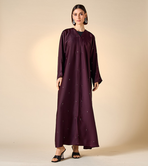 Embellished V-Neck Bisht Abaya with Hijab