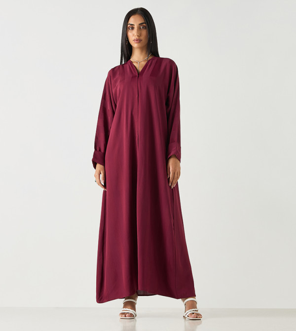 Textured V-Neck Abaya