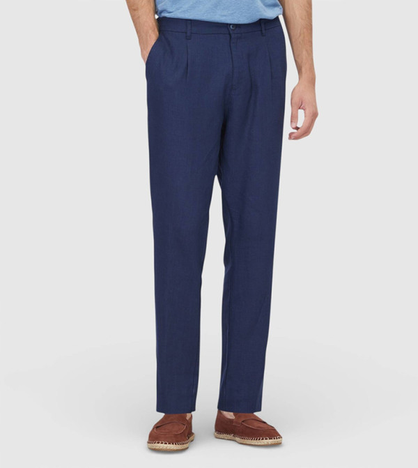 Mid Rise Slim Fit Linen Trousers