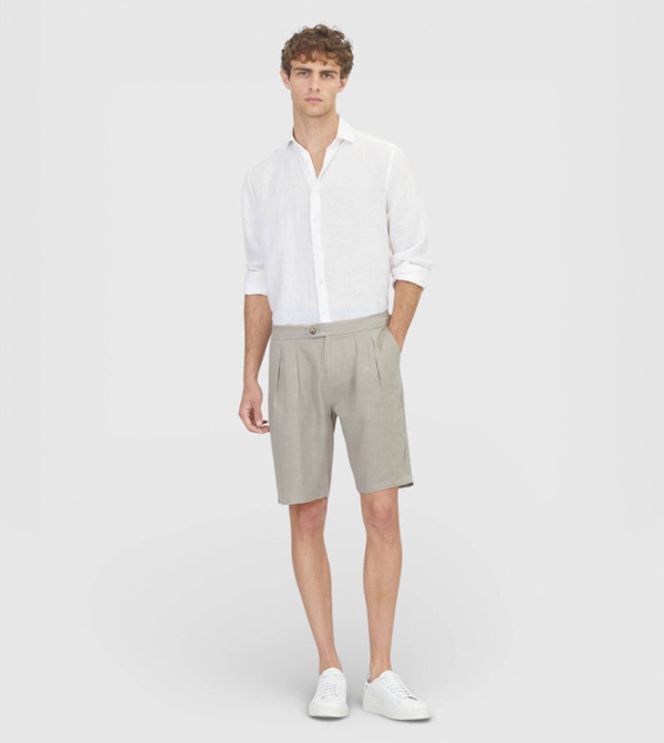 Mid Rise Linen Bermuda Shorts