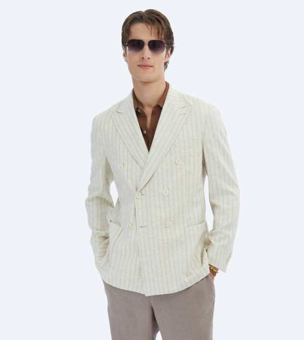 Striped Modern Fit Linen Blend Blazer