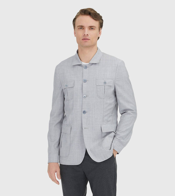 Solid Slim Fit Wool Blazer