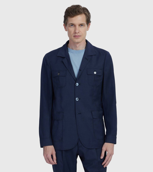 Solid Slim Fit Wool Blazer