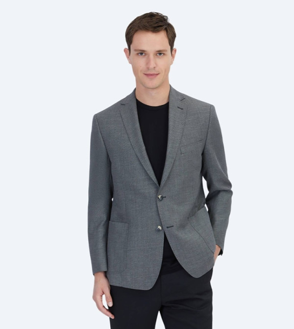 Solid Regular Fit Wool Blend Blazer