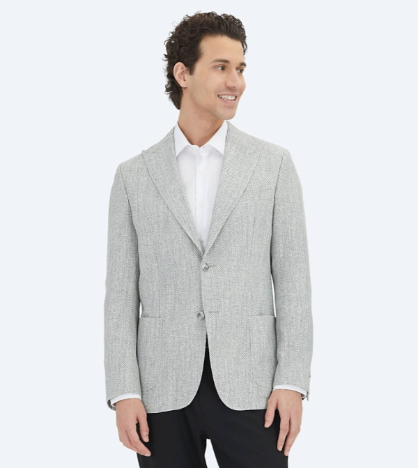 Patterned Modern Fit Linen Blend Blazer