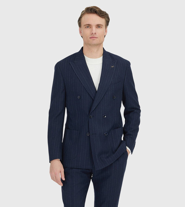 Striped Slim Fit Wool Blended Blazer