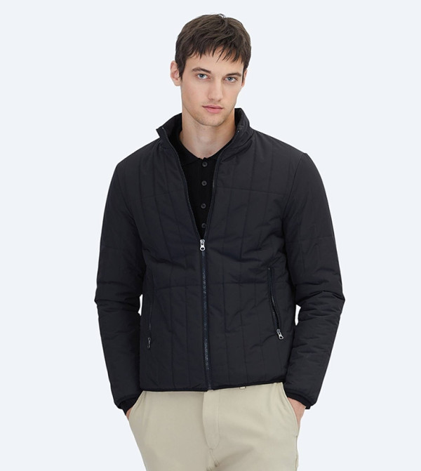 Textured Regular Fit High Neck Woven Puffer Jacket