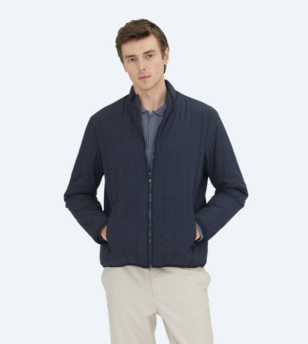 Textured Regular Fit High Neck Woven Puffer Jacket