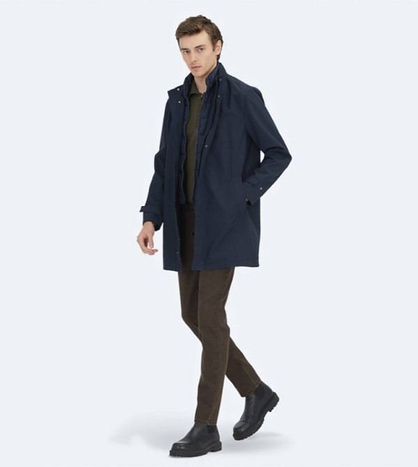Solid Double Breasted Collar Woven Oversized Rain Coat