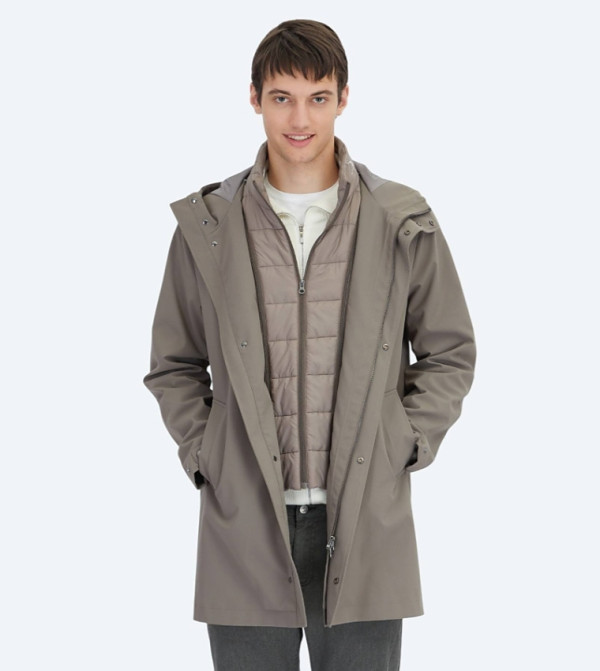 Solid Double Breasted Collar Woven Oversized Rain Coat