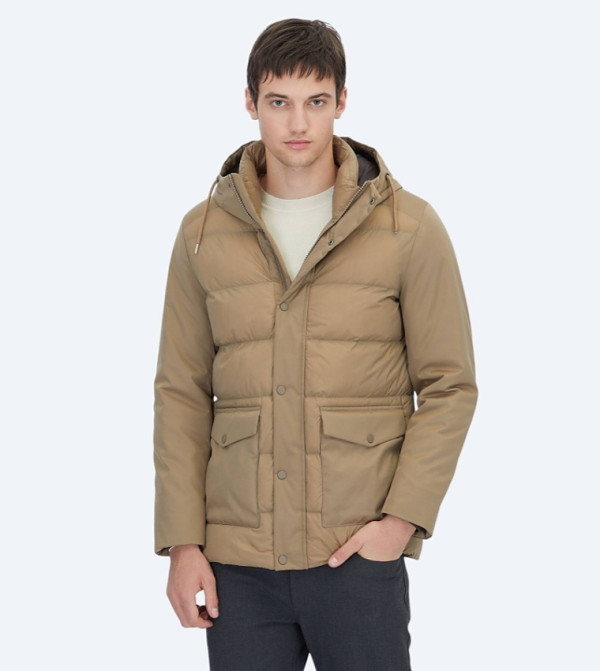 Solid Hooded Woven Puffer Jacket