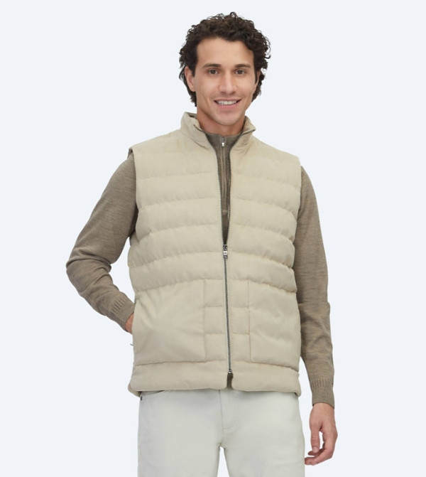 Solid Regular Fit High Neck Woven Gilet