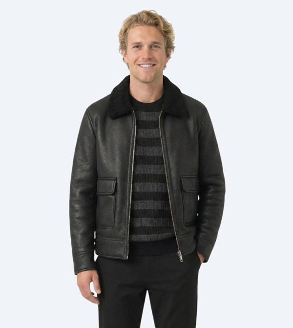 Textured Regular Fit Collared Woven Jacket